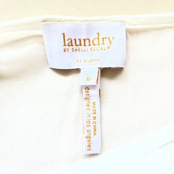 Laundry Sheer White Faux Wrap Overlay Blouse Boho Long Bell Sleeves Size 6 NEW - Picture 4 of 7